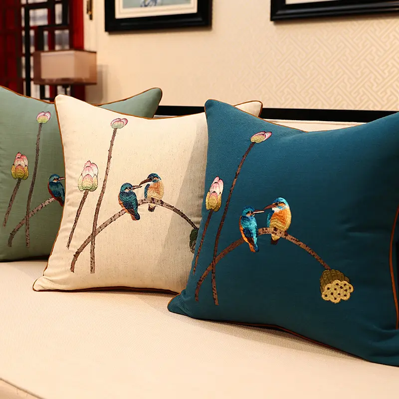 Chinese Embroidered Throw Pillow Sofa Cover Without