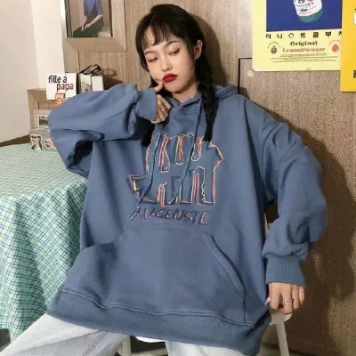 Lazy Style Hooded Jacket Korean Style Loose Style Top Blue - Shop at LoveMi