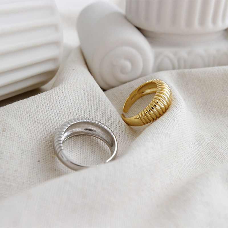 Simple Wave Pattern Open Korean Silver French Adjustable Ring