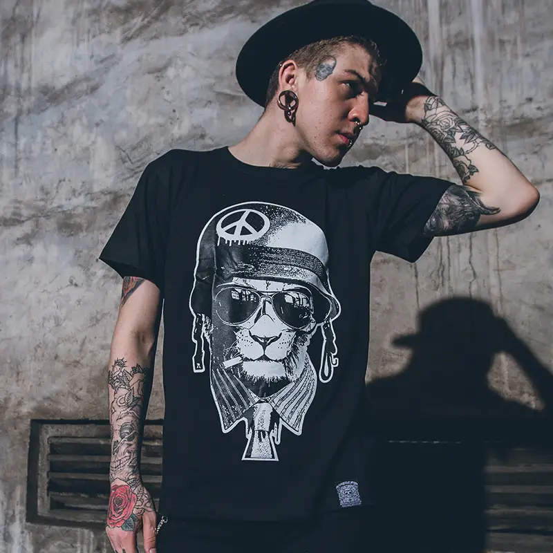 Anti-war Peace Spoof Retro Old Cat 3D Printing Rock Band Men's Short-sleeved T-shirt