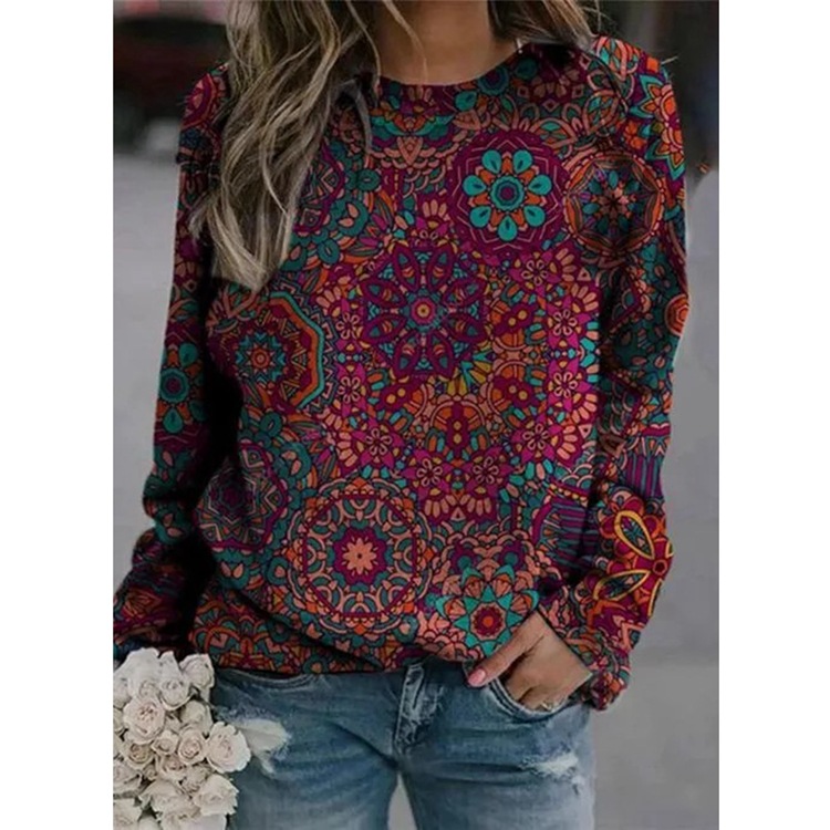 Ladies' Turtleneck Printed Round Neck Long Sleeve Sweatshirt