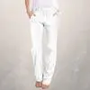 Cotton and Linen Drawstring Loose Casual Wide Leg Trousers White - Shop at LoveMi