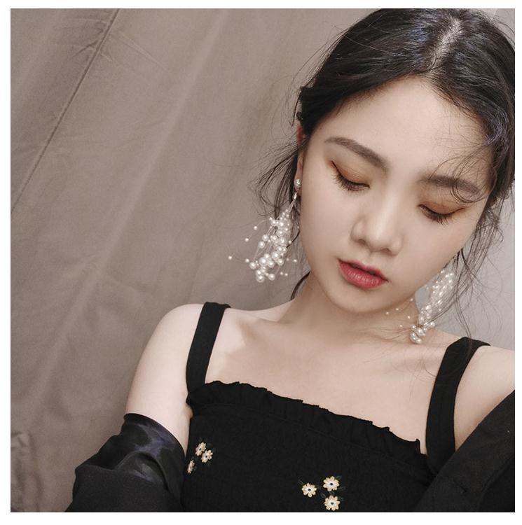 Stars Long Pearl Fishline Earrings With Fringe