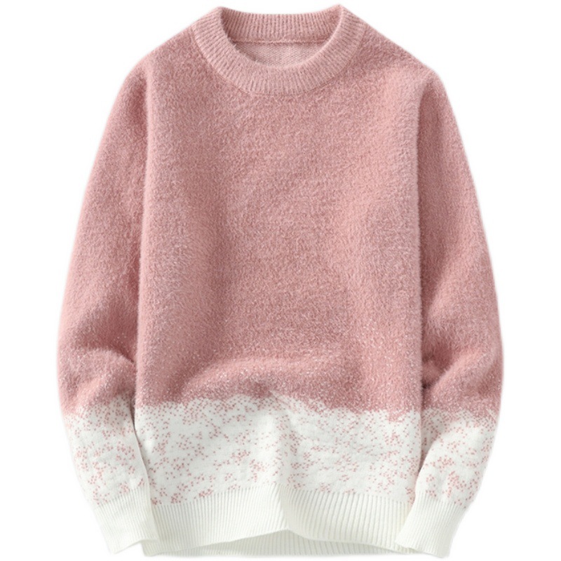 Fall Winter Pullover Round Neck Gradient Base Shirt Sweater Men