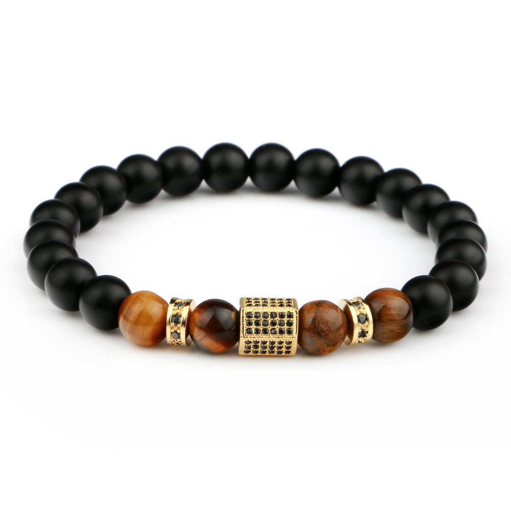 Brass Bead Bracelet Men's Tiger Eye Bead Beaded Bracelet