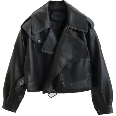 Fashion Black Motorcycle Pu Leather Jacket - Black - View 1