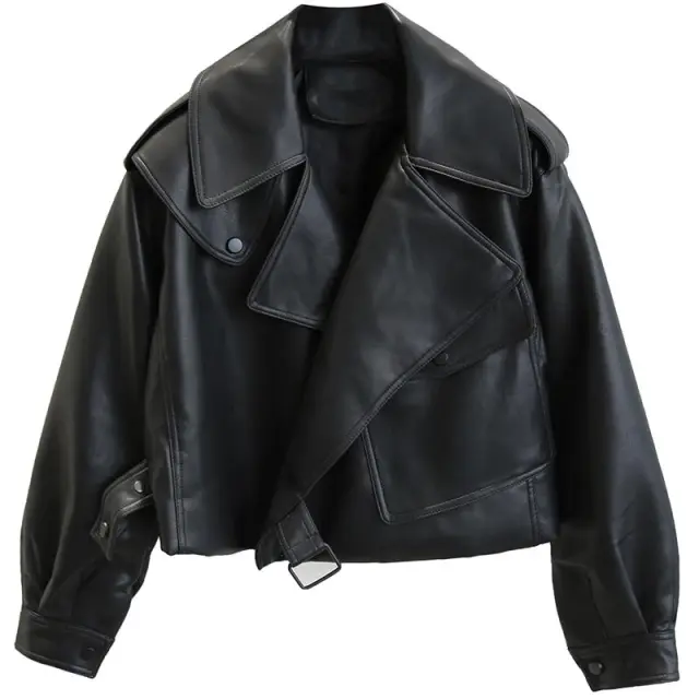 Fashion Black Motorcycle Pu Leather Jacket Black - Shop at LoveMi