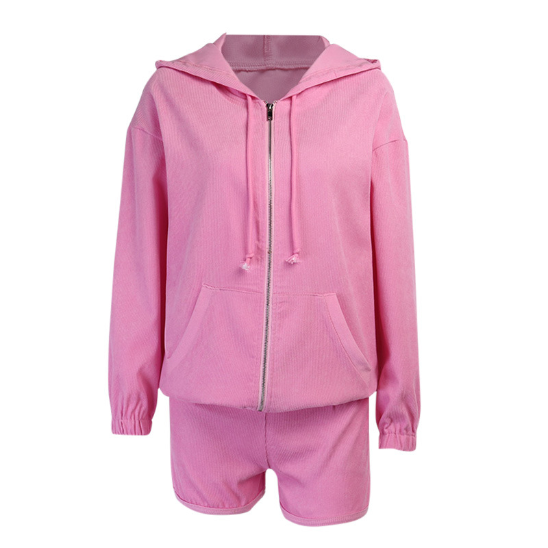 Autumn And Winter New Corduroy Sports Long Sleeve Hooded Loose Top Sports Shorts Set