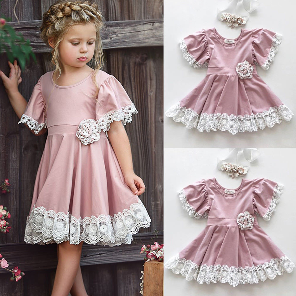 Elastic Short-Sleeved Lace Princess Dress For Children