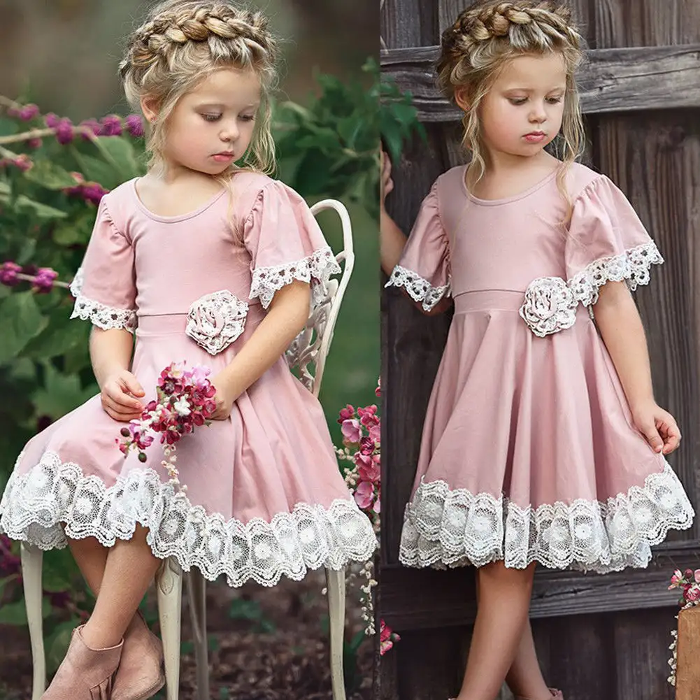 Elastic Short-Sleeved Lace Princess Dress For Children