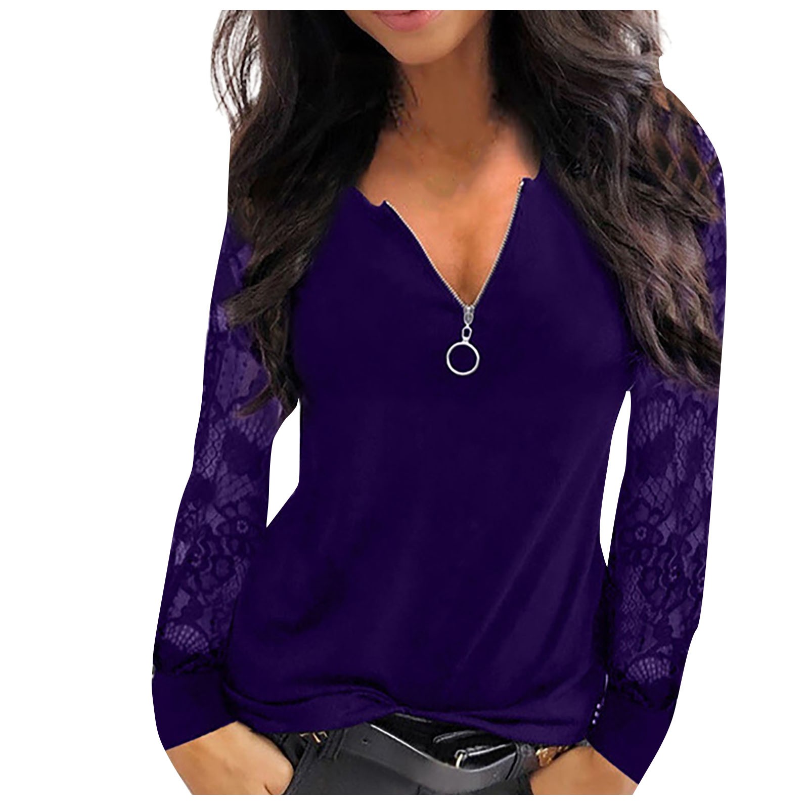 Women's Lace Stitching Sexy v-neck Bottoming Shirt Top