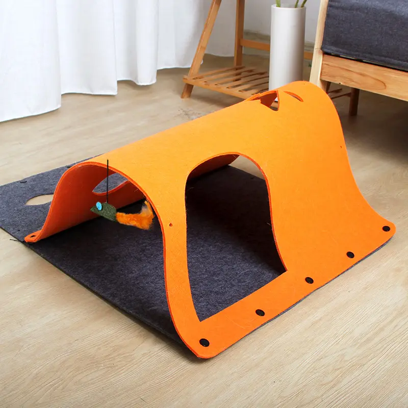 2 in 1 DIY Combined Cat Tunnel Toy Removable Felt Nest House Puppy — Orange / 44x60cm
