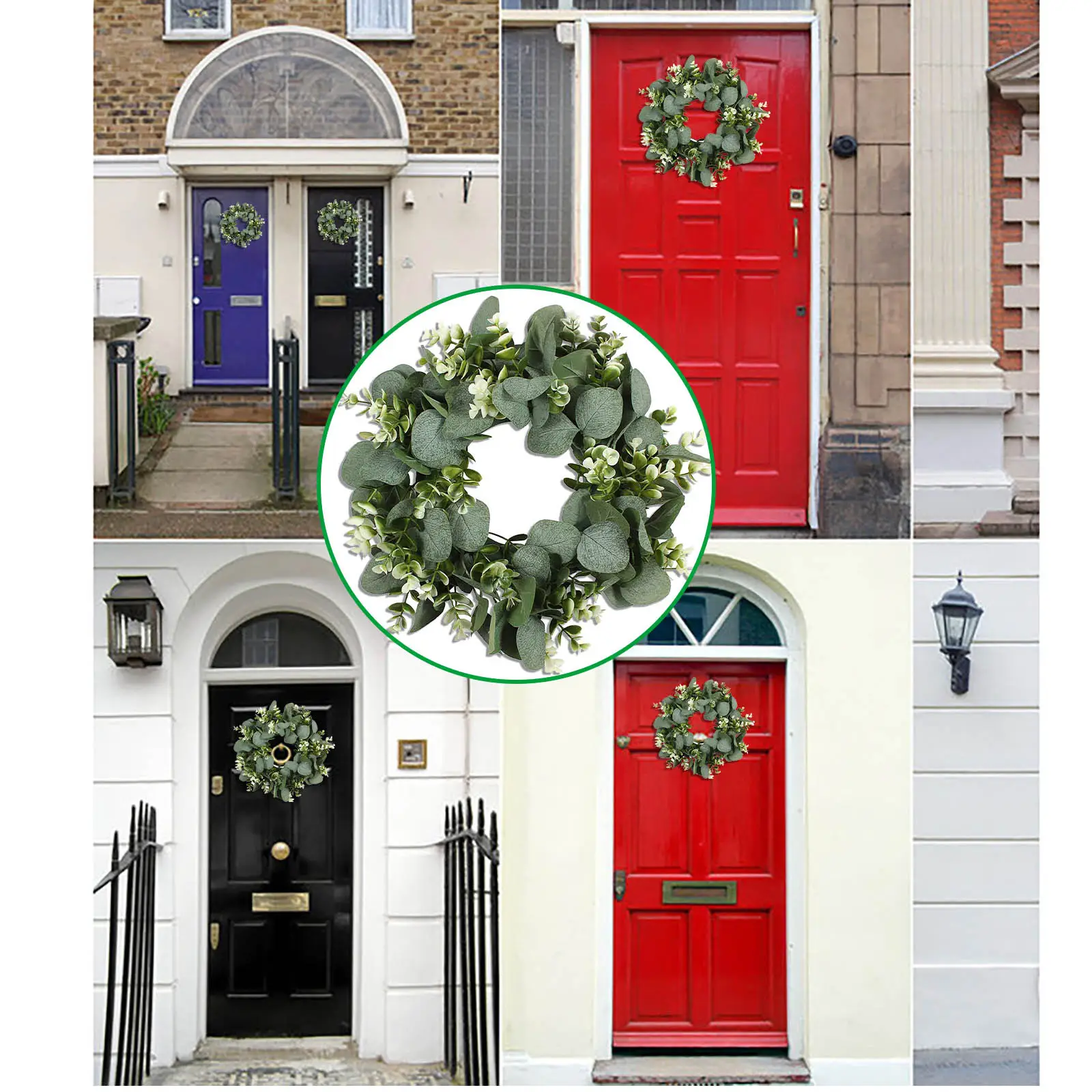Simulation Grass Ring Door Decorated With Small Eucalypto Wreath