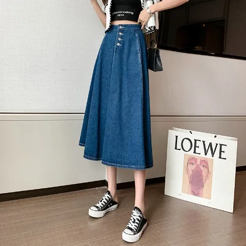 Half Length Skirt Women's Spring New Loose And Thin Breasted Pleated Skirt Blue - Shop at LoveMi