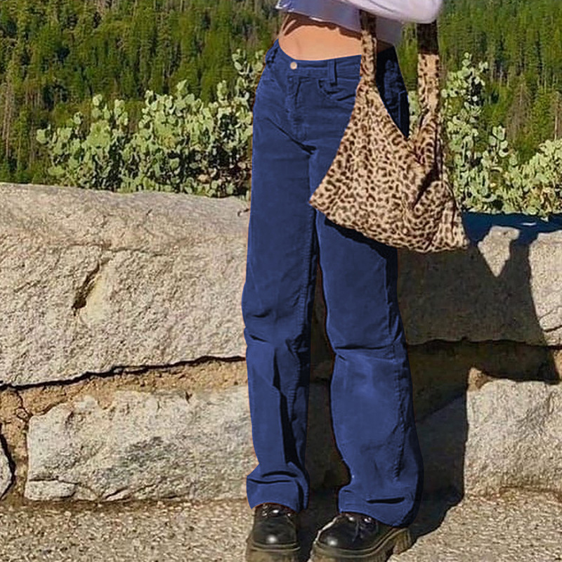 New Sexy Women's Corduroy Plain Casual Straight Pants
