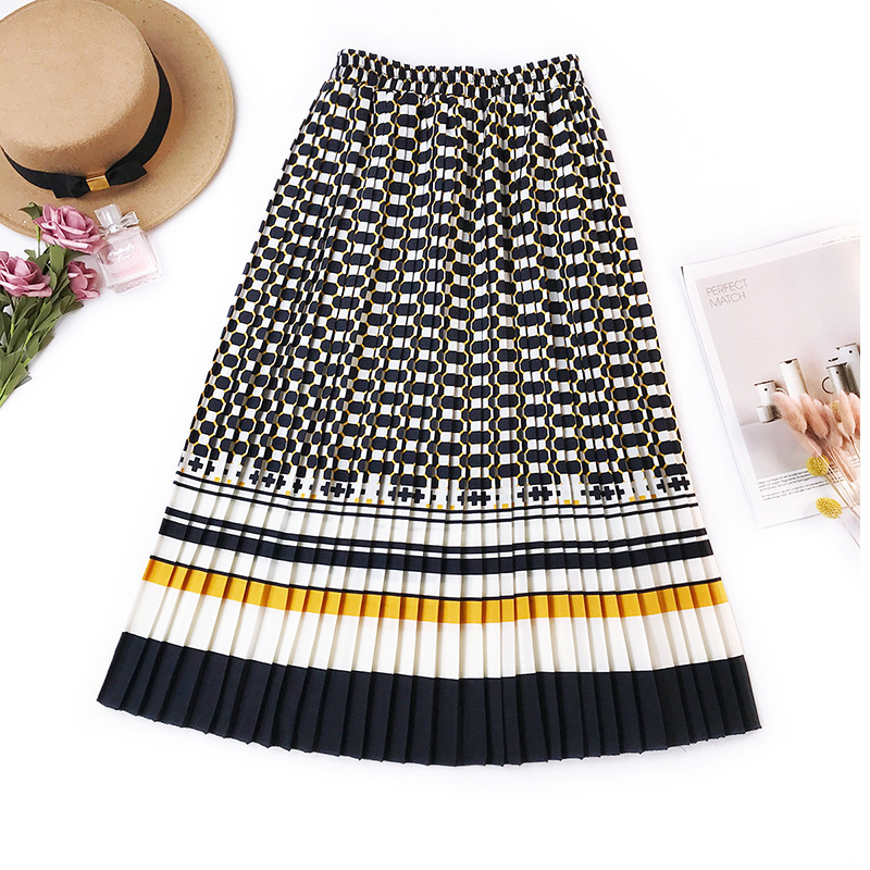 Contrast Striped Floral Slim A-Line Skirt