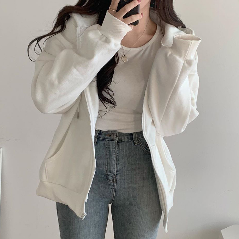 Retro Zipper Cardigan Long-Sleeved Jacket Women's Hooded Lazy Style