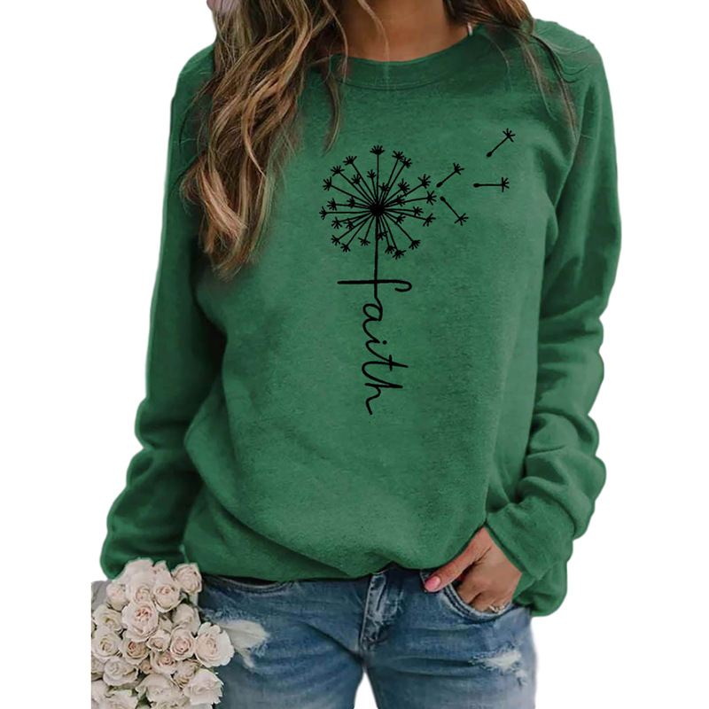 Faith Letter Print Round Neck Long Sleeve t-Shirt