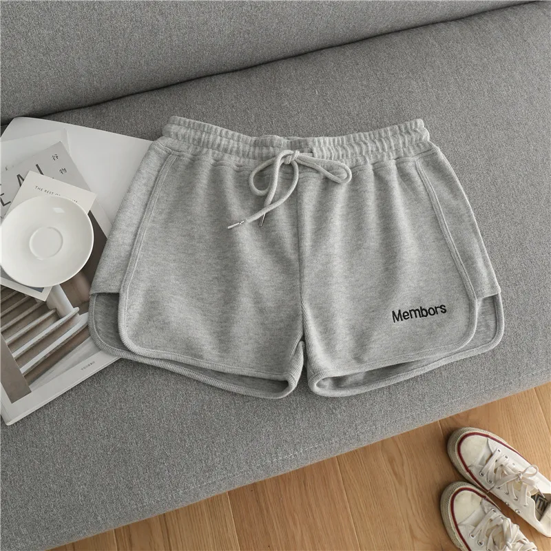 Letter Embroidery Sports Wide-leg Shorts Women Loose Casual Outdoor Running Yoga Pants - Grey