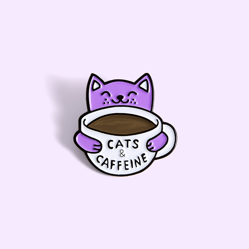 Title 1, Cat Drinking Coffee Enamel Alloy Brooch