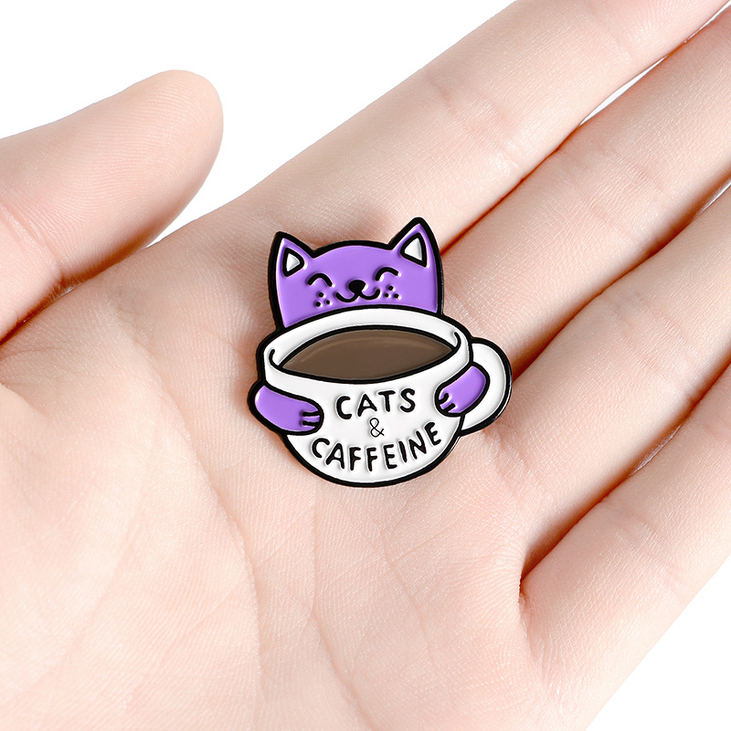 Title 4, Cat Drinking Coffee Enamel Alloy Brooch