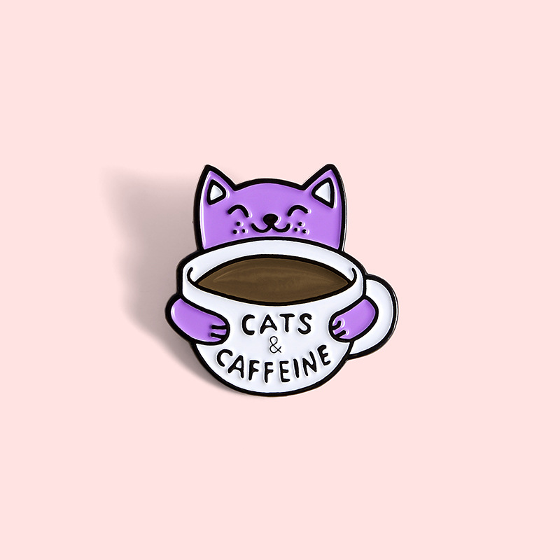 Title 2, Cat Drinking Coffee Enamel Alloy Brooch