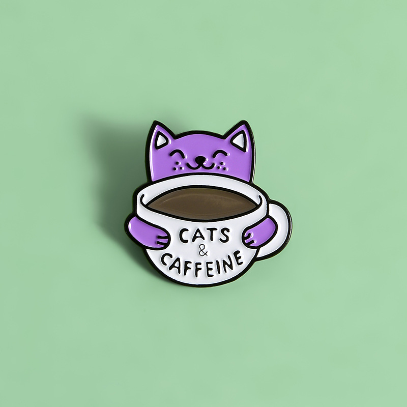 Title 3, Cat Drinking Coffee Enamel Alloy Brooch