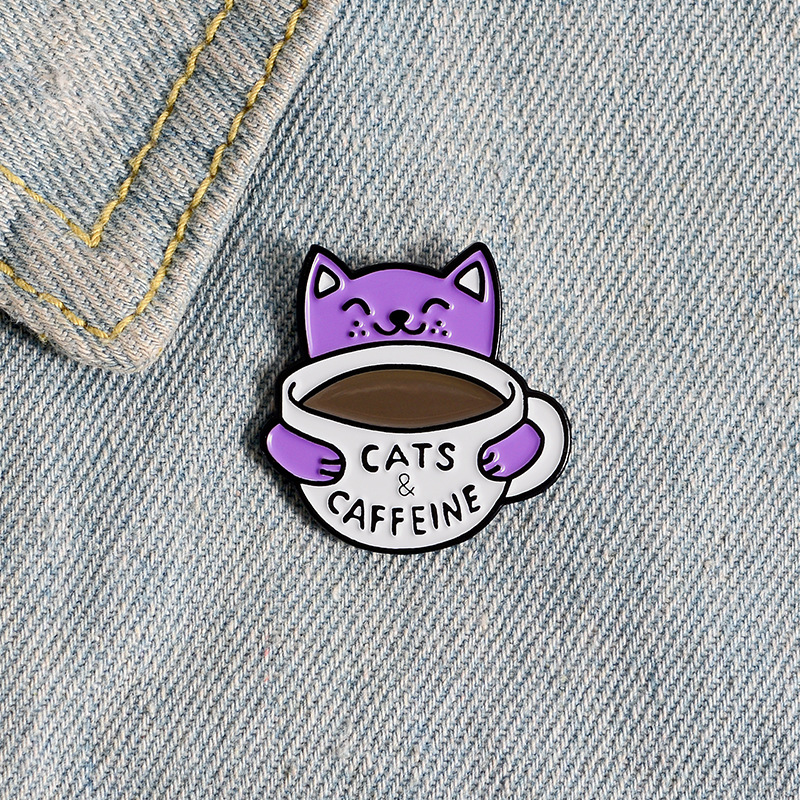 Title 5, Cat Drinking Coffee Enamel Alloy Brooch