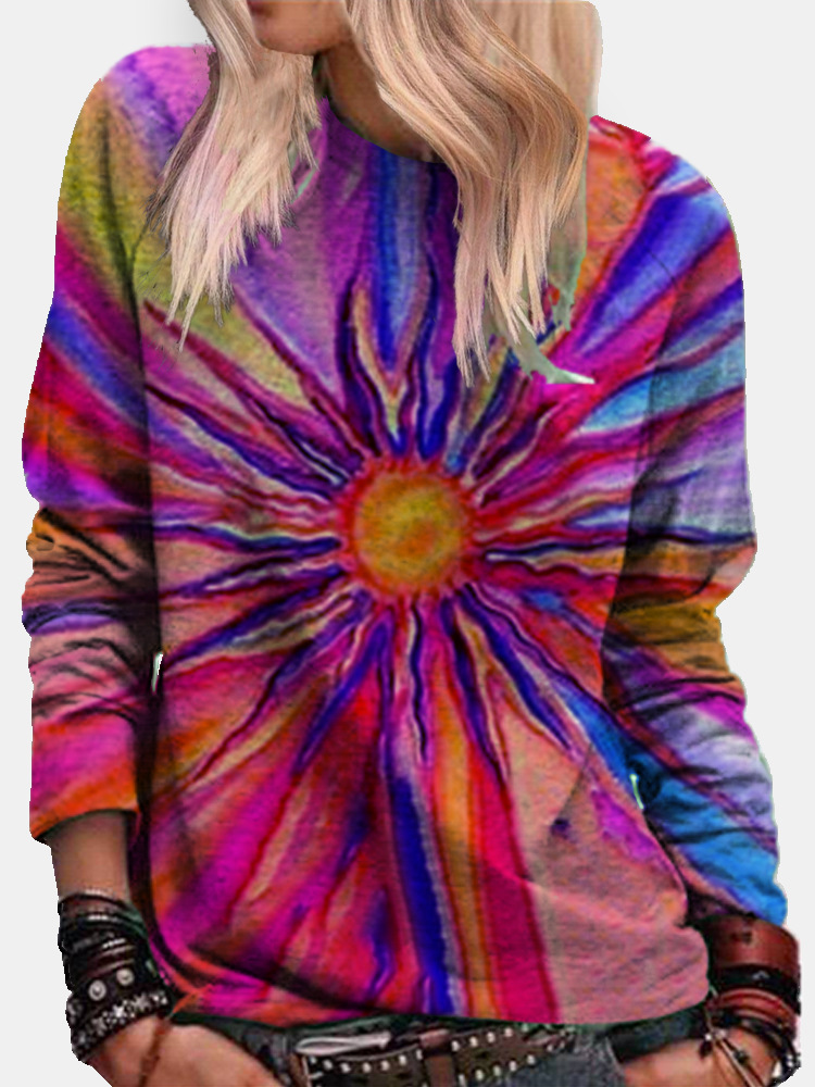 Round Neck Gradient Tie-Dye Colorful Sweater