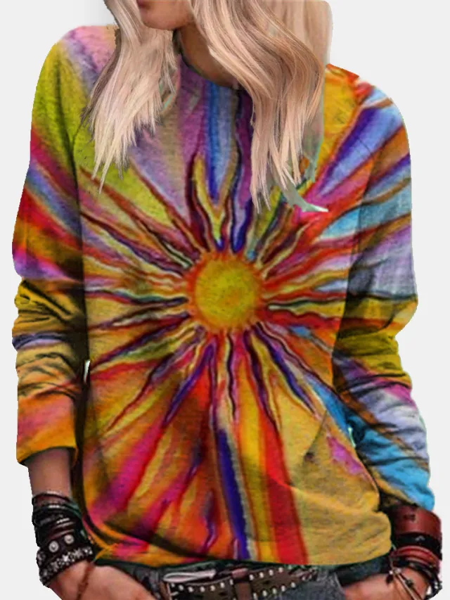 Round Neck Gradient Tie Dye Colorful Sweater Colorful - Shop at LoveMi