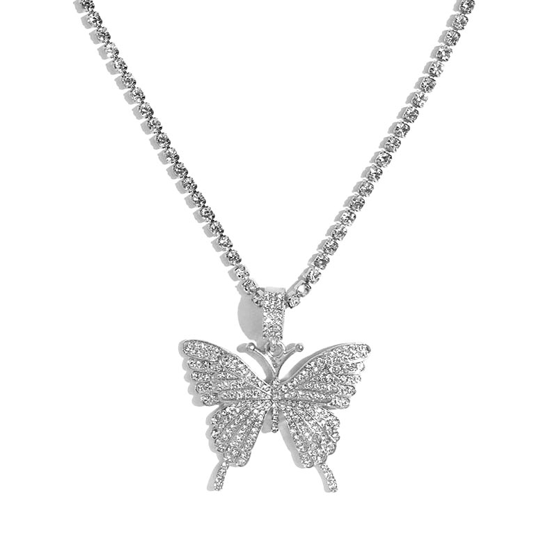 Temperament Single Layer Claw Chain Simple And Versatile Diamond Butterfly Necklace