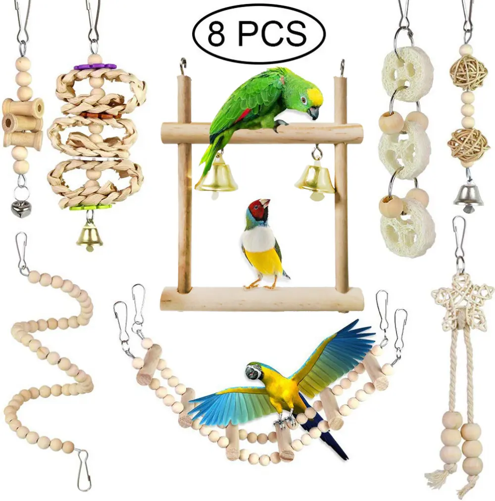 Parrot Chewing Toy Bird Toy Log Swing Set