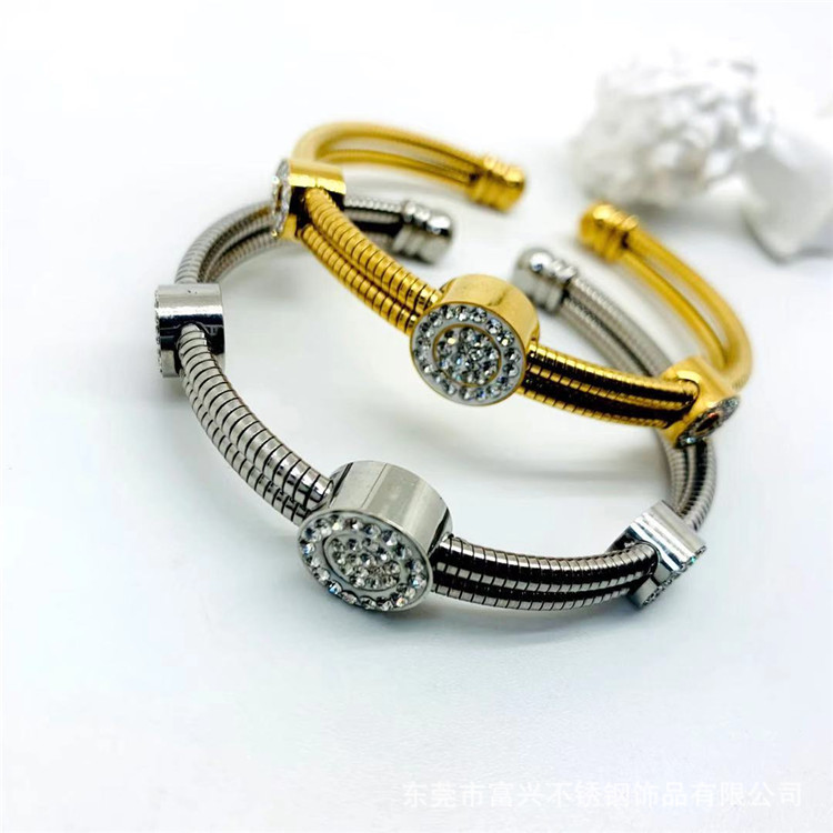 Stainless Steel Double Snake Chain Diamond Bracelet