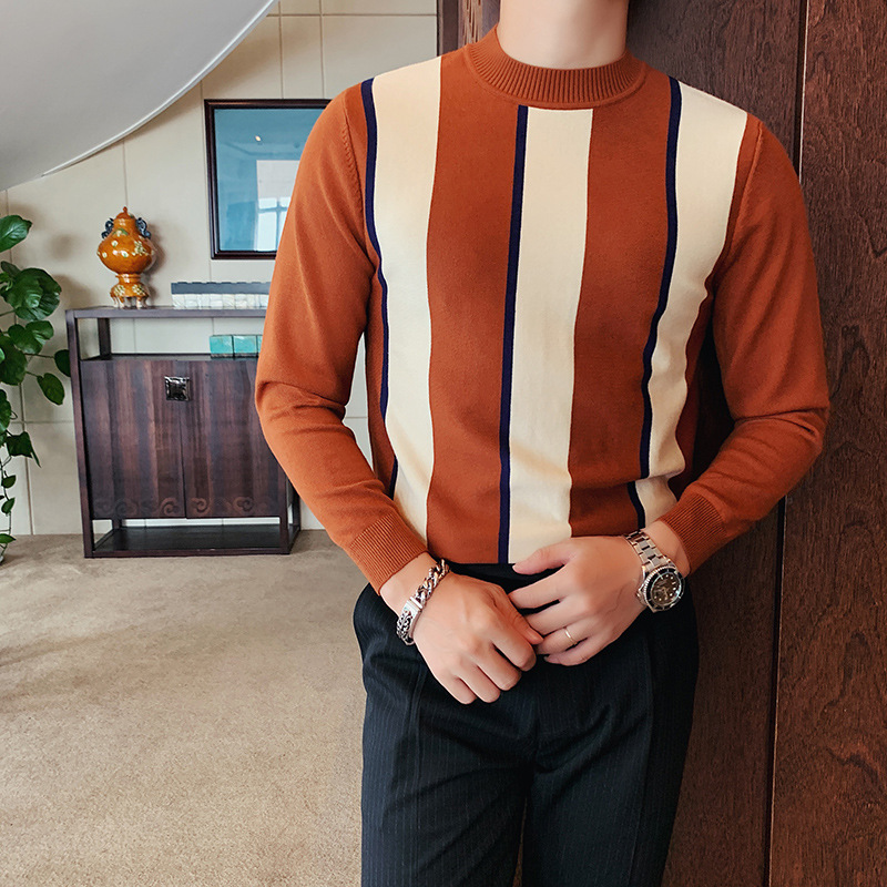 Long-sleeved Sweater Korean Style Slim fashion striped handsome sweater