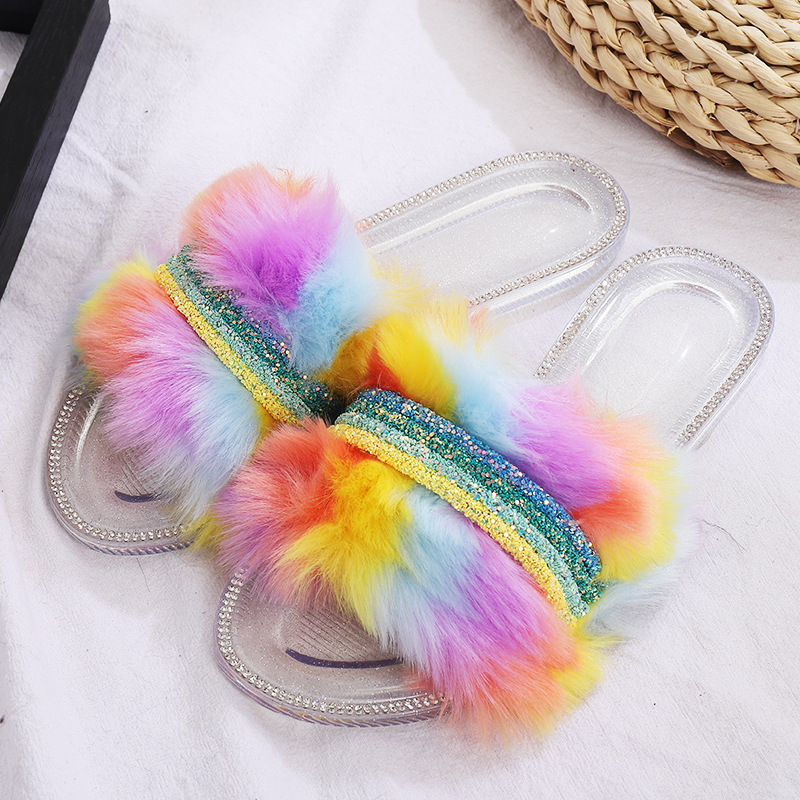 Color Wool Chain Flat Diamond Slippers Lady Silver - Shop at LoveMi