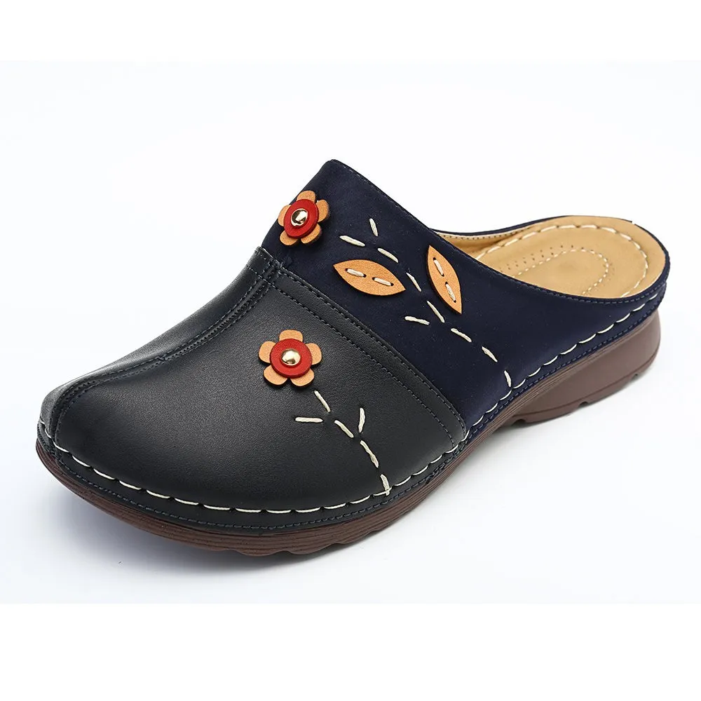 Women's Shoes European And American Large Size Baotou Sandals Flower Wedge Heel - Black