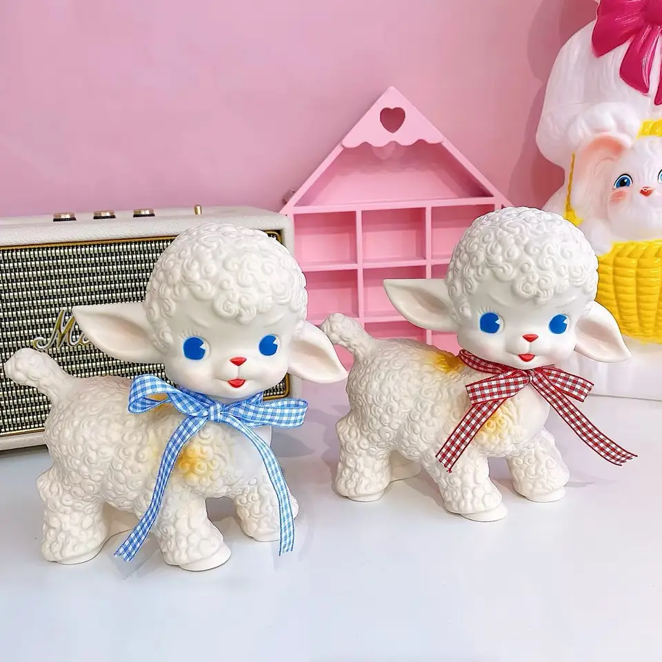 Retro Showa Lamb Rubber Sheep Doll Girl Heart Desktop Decoration
