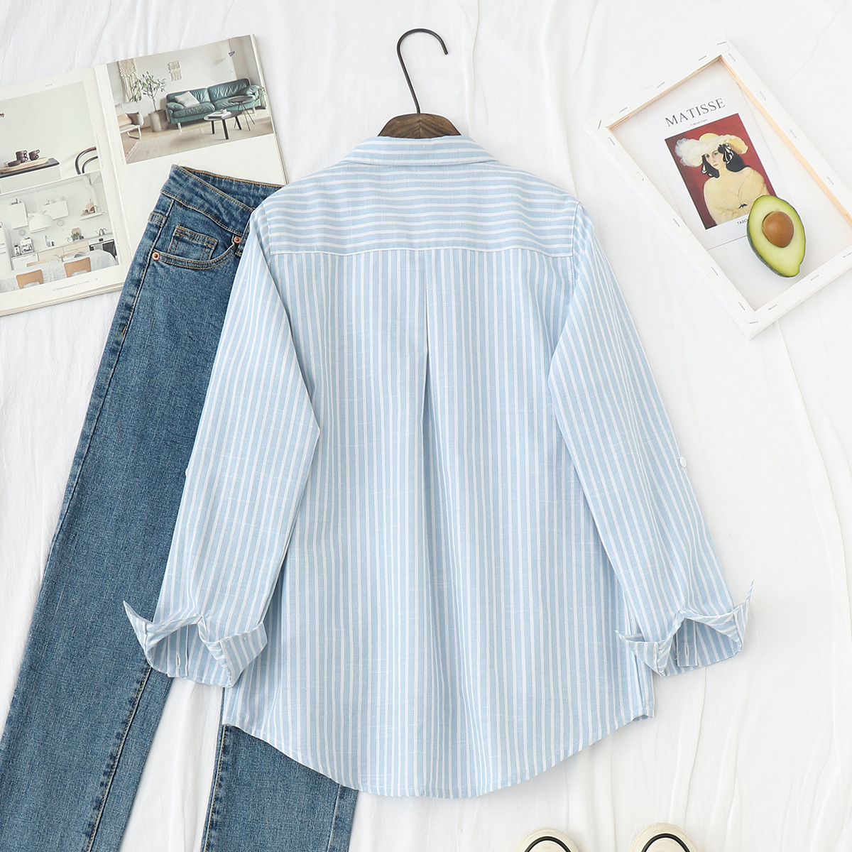 Literary and Fresh Loose and Thin Striped Shirt