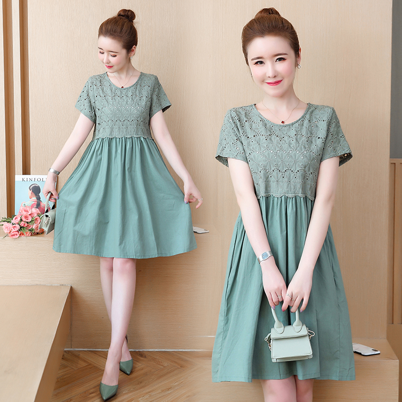Large Size Cotton And Linen Dress Loose Short Sleeve Skirt