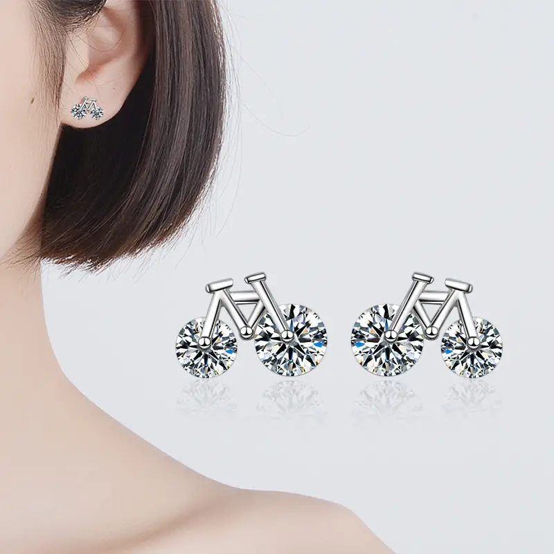 Fashion Personality Creative Zircon Bicycle Earrings