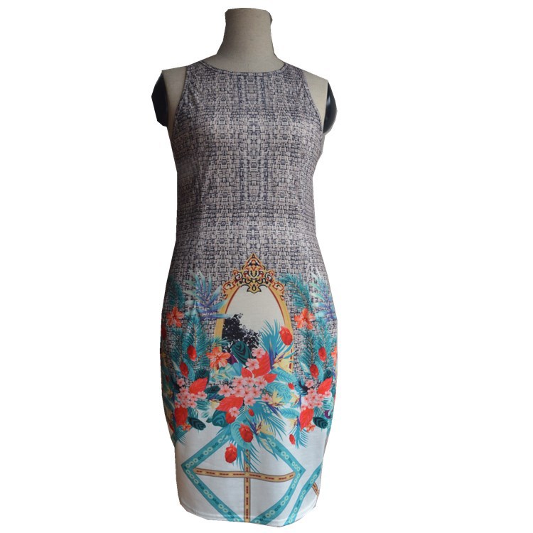 Printed Round Neck Sleeveless Pocket Dress