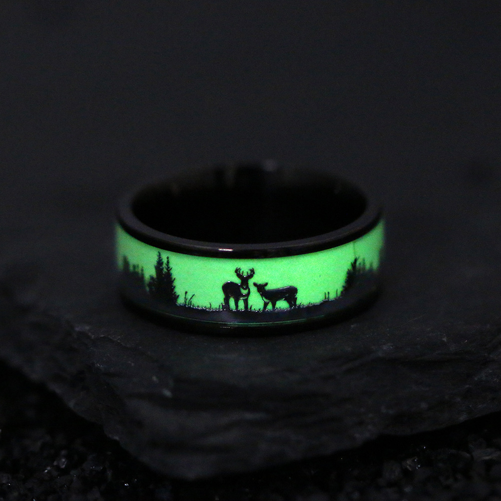 Christmas Gift Elk Titanium Steel Luminous Ring