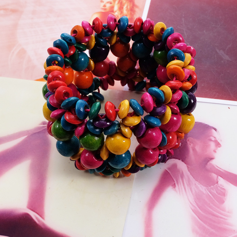 Woven Multilayer Hollow Wooden Bead Bracelet Bangle