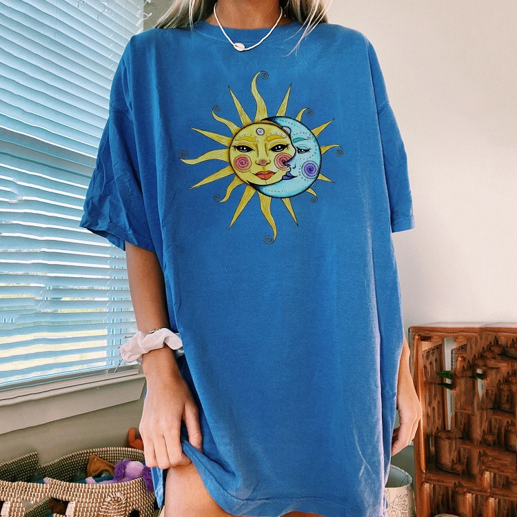 Sun And Moon Print Crew Neck T-shirt