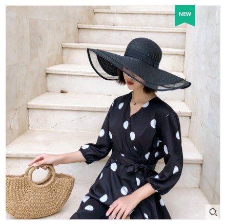 Title 2, Straw Hat Lady Fashion Woven Organza Sunshade Hat