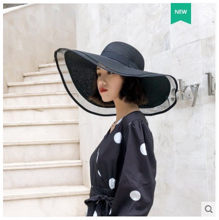 Title 5, Straw Hat Lady Fashion Woven Organza Sunshade Hat