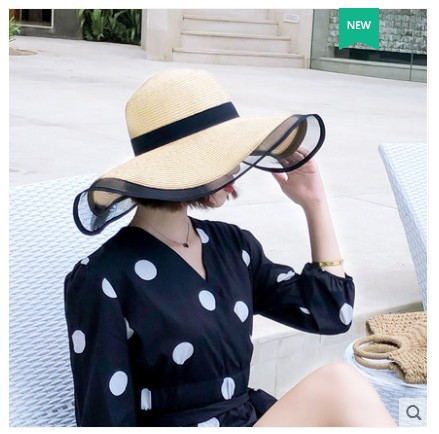 Title 1, Straw Hat Lady Fashion Woven Organza Sunshade Hat