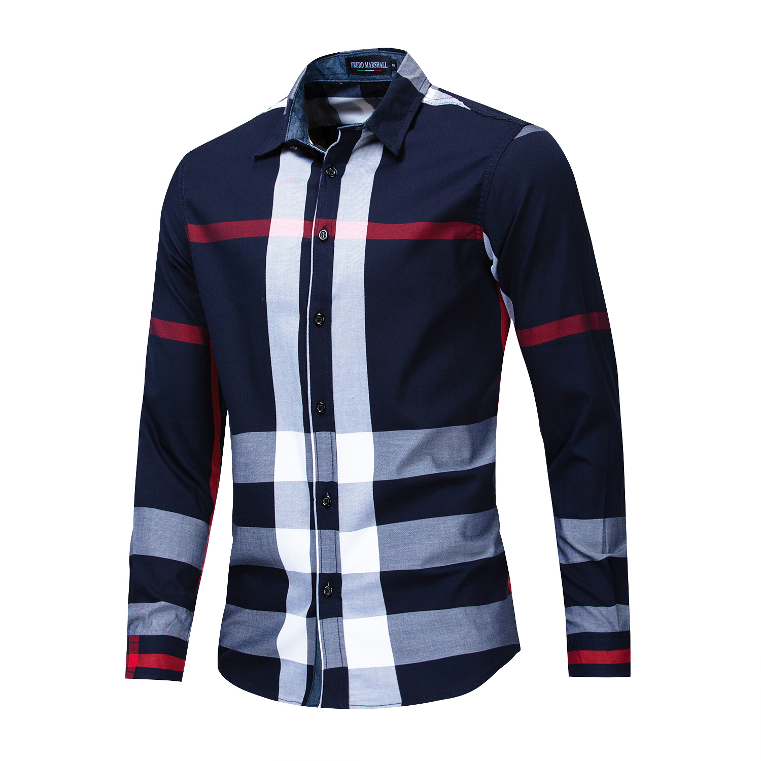 Men's Cotton Long-Sleeved Plaid Shirt