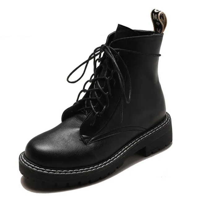 All match Handsome Motorcycle Thick Heel Martin Boots Women Black - Shop at LoveMi