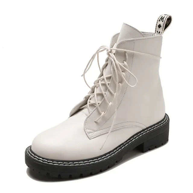 All match Handsome Motorcycle Thick Heel Martin Boots Women White - Shop at LoveMi